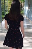 This dress is very nice. It fits me really well at the waist, but since I am very small, it goes a little lower on me. The neckline is also very low, and when I lean back on a chair, I have to keep adjusting it. However, it is still very cute and comfortable to wear. - Natalia A.
