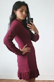 This dress is beautiful. The color is vibrant, the lace is feminine, and the v neck adds a touch of sexy without being too revealing. I can't wait to wear this, this fall. The material is light and comfortable. It hugs your curves in all the right places. - Abigail G.