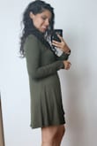 I love this olive green dress from Lulus. I don't normally wear turtle necks but this one balances the flirty skirt so perfectly. The material is very good quality. It is thick and soft and very comfortable. - Abigail G.