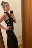 I was a little worried about getting a small because I'm tall, but it was definitely long enough for me. If you are shorter, you might have to wear high heels or get it shortened. Stretches a lot. Super pretty. Can't wait to wear it to an event! - Audrey G.