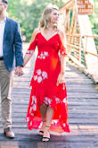 This dress was perfect for our engagement photos. I find that a small fits best in most dresses from Lulus, but the material doesn't have any give, so a medium was good for me. There was gaping under the arms that my mom had to take in for me. I've received lots of compliments on it though, and the red pops well in photos! - Samantha O.