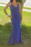 This dress fit like a glove and the slate blue color was gorgeous. Very low cut but everything stayed in place once my straps were tightened properly. I needed a little hem even with only 2 inch heels. Nude dressy sandals and gold/rhinestone jewelry complemented this dress perfectly.  I was incredibly comfortable all day! - Jennifer T.