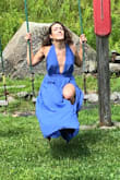 I love this dress! If wrinkles very easily, so you'll need a steamer or gentle iron. The small didn't hit at my waste, so I had to go up a size for the right fit, but that might be my build. I got sooo many compliments and can't wait to wear it again! - Rae S.