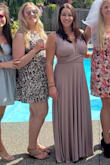 This dress is super comfy. I got it to wear to a bridal shower, I received many compliments on it. I will definitely wear it again for future events. If you are bigger chested it can really accentuate your parts so just watch out for that. Haha, otherwise you can wear it in so many ways I'm sure something would be able to cover them up! - Natalle S.