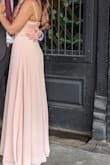 Dress is beautiful with padded cups. The skirt is a more pink than blush. But for me (5'1'), it was waayyy too long. I had to have it hemmed, which cost me almost as much as the dress with the two extra layers inside the skirt. I wish Lulus had short/petite sizes too! - Sony M.