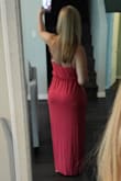 I have mixed feelings about this maxi. It's really not red, more like burnt rust? And the material is thin. It does show pantie lines, so beware. - Christine K.