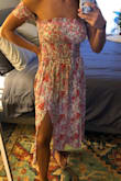 This dress is super comfy and has a great length. I love anything I don't have to wear a bra with. I ordered the small for fear of the arms being too tight, but I wish I would've gotten the extra small for extra support for the girls ;) - Sarah J.