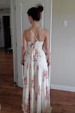 It is more beautiful than a could have imagined. The quality is fantastic.
4 inch heals and the length is just to the ground. It is so flowy and light
Wrap style is very forgiving and incredibly flattering.
Fabric does need to be steamed to get wrinkles out.
So excited to wear it on our special day. - Lynda M.