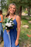 Looks very much in real life how it does on the website. Color is exactly the same, and so beautiful/elegant. The dress is honestly perfect other than the bust area which is why I gave 4 stars. My strapless bra kept showing through and I had to keep adjusting throughout the day, even after tightening the wrap part. However, it's a struggle worth having to look so cute! - Taylor B.