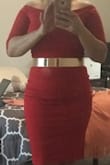 Pros
On time delivery
Quality Material
Fitting
Pretty Dress
Can be accessorized with various belts

Cons
More like a tomato red ( I thought it would be deeper tone of red than it actually is)
The sleeves had little to no give so if you have thicker arms be prepared to tussle a bit

So yes, I listed cons but honestly they aren't deal breakers (well the color is for me) and I DO recommend it.  The dress fits well and to be honest, I think it's 1) the color doesn't compliment my skin tone and 2) my body shape  doesn't compliment the dress...it happens! Had I gotten an XL it would've been more of an office casual look...this was purchased to be worn at a wedding (and I'm single, wink). 

Going back to my comment... I recommend it, just know the red is not that deep sexy red color you may be looking for!!

PS- I cropped the messy room not knowing they'd make me crop my pic at upload so sorry it's not the best. - Jessica W.