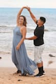 I ordered this dress for my engagement photos. I have never ordered a dress online before so I took a chance ordering this. As soon as it arrived, I tried it on. And it fit perfectly. I loved the color, I loved the length and I loved the style. We took our photos on the beach and it flowed beautifully in the wind! The dress was a little long in length. I am 5'7 and in 3 in heels, I had to have about 3 in taken off by my tailor but it was worth it! - Cassandra G.
