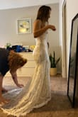I am very short and muscular, so clothes tend to always fit me weird, but this dress fit me perfectly! I definitely need have the inner slip hemmed a few inches, but other than that, it's absolutely perfect! I can't wait to wear it for my wedding = - Meg N.