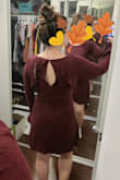 I ordered this dress to wear to a wedding but I'm sending it back. The shape of the dress was not very flattering on me. I think it is cut too high in the neck and the waist part isn't hitting right on me. Also the sleeves are much too long. The frilly bits on the back may be visible from the front in photos, and I was worried it would look like bits of fabric in my armpits. The fabric is nice, and it is soft so I'm bummed it didn't work. - Amy P.