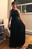 LOVE the fit and the material is nicer than it seemed in the photos online. It's super comfy. The elastic at the back leaves a little wiggle room and the adjustable straps are great. The colour is a little bit darker than the photos online but still a beautiful forest green. Bought it as my bridesmaid dress for my friend's outdoor wedding! - Kianna M.