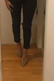 About as comfortable a heel can be. The straps (longer than necessary but look cute) aid in secure fit and ease of walking. Height isn't too over the top either for being tall as is (5'9). - Amy L.