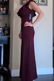 I wanted to love this dress, but even after looking through all the reviews, and looking at the sizing, it should have been long enough for me. It was a good 1 inch off the floor barefoot. I've attached photos wearing a kitten heel. I had a black tie event to go to so I'm glad that I ordered multiple options. The material isn't as thick as I thought it'd be, but it's not jersey. Some of the other dresses I ordered were lined, and this one was not. - Leah H.