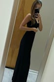 I bought this dress for a formal wedding. I chose this particular one because the model's body type is similar to my own. It fit very nicely around the waist and hips. However, it was loose up top. The good thing is, the straps are adjustable which allows you to tighten it. (I do suggest petal covers though for a little coverage.) Without heels I am 5'6. The heels I wore went perfectly with the dress, so it hit the floor just right. I received many compliments on it at the wedding. If I'm being picky, I would say that even though it is a pretty dress, I would say it's priced a little too high considering the material. Other than that, love it and will wear again ! - Rachel T.
