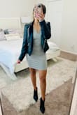 This dress is made of a thick and stretchy material. I feel like everything is being held in without being uncomfortable. I wear both small and xs in Lulus dresses, but I decided to size up because it's very form fitting. I love it and I would buy it in more colors. - Joanna F.