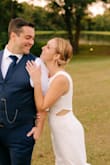 I wore this jumpsuit as my outfit change for my reception last weekend, and it was perfect! I ordered a M so that it would fit me around the bust and widest part of my hips, but I did get it altered (hemmed, legs taken in on the outside and waist tightened) for a more custom fit. Lots of compliments! - Courtney D.