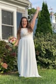 I bought this dress for my wedding and felt SO beautiful in it. We planned everything last minute, so I did expedited shipping and it came very fast! I ordered both a L and XL and wore the XL. It fit perfectly. I didn't need a bra with it, it was snug in all the right places. I'm short, and curvy and was VERY comfortable in this dress, which is hard for me to find! I love love love it. It was so comfortable to wear all night! It was long, and I didn't have time to have it hemmed but I wore heels, and held it up which I walked. I made it work. If I had time to hem it I would have though. Material feels great! Doesn't feel cheap at all. And the return process for the size I did not wear was very easy! - Judee K.