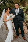 The material is thick and not see through. I did not need to alter the length, it was perfect with heels. It was perfect for the elopement we had in 2020! - Moriah H.