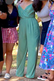 I'm so picky with jumpsuits since I have a longer torso that give me very unflattering camel toe (haha) but this fit me really well! The fabric is thick enough that I didn't wear a bra. The color is beautiful and overall very nicely made jumpsuit! - Sun Y.