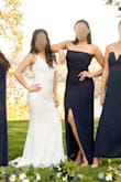 Ommgggg I wish I had more events to wear this dress too. I love it SO much and it got tons of compliments. It's super comfortable and the perfect length for someone my height. And the color is gorgeous - perfect wedding-navy. Unfortunately, I'm as flat as a board, so I had to adjust the top a couple of times. I actually got an SM as well, knowing the M would be a little loose up top but went with the M because it fit my hips a bit better. The top also rolled a couple of times (exposing the sticky strip that helps to keep it from slipping down), so I had to fix that too, but again - I'm super flat and have broad shoulders, so I think that's why this was an issue for me. Still - 5/5 stars on this dress. So super cute and I can't wait to have an excuse to wear it again! - Mahealani C.