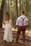 I purchased this dress to be my wedding dress during COVID. I'm absolutely in LOVE with this dress. I was worried it would not be long enough, but that was not an issue at all! It's floor-length, breathable and stretchy material. Very comfortable! I got married in this dress at Sequoia National Park in August, it was 95 degrees outside and this dress was airy and kept me cool enough. It's lined, so wearing underwear wasn't noticeable either. I cannot say enough great things about this dress! I also bought custom sleeves to complete a "boho" look. - Alice M.