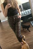 Not the best pics but the metallic lace print is so pretty in natural lighting. I wear these to the office and always get compliments. Roomy pockets and high waist are a plus! - Missy C.