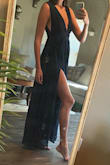 I love this dress. I bought it for a wedding over Thanksgiving weekend and I can't wait to show it off! I was a little worried about length because I'm so tall, but it actually grazes the tops of my feet! (Which I consider a win). The material is very comfortable, the perfect combination of elegant and sexy. - Kellyn S.