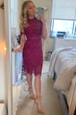 I got this in an XS as I have a pretty small bust and thicker lower half and it fit amazing! Many compliments and was so flattering. Great for a fall wedding! - Andrea L.