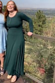 This dress was perfect for my brother's October mountain wedding. It fit perfectly and I may have even been ok in a medium. It was classy and the leg slit made it fun. I had so many compliments. The emerald color was vibrant and beautiful. I knew that even if this dress didn't work for the wedding, I would definitely find a time to wear it. I look forward to being able to wear it again! - Natalie O.