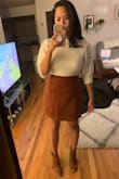 Wore this skirt with a cream sweater for our engagement shoot. It was a perfect! Love this skirt. A little loose around the waist, but gave me enough room to tuck in my sweater. - Maria C.