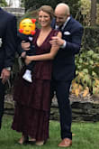 Absolutely loved this dress! I ordered down a size, based on prior reviews, and that's definitely the way to go. I had it taken up slightly at the shoulder to make it a bit less vavavoom, but I was very happy with my purchase. It looks much more expensive than it is and the quality is excellent. Perfect for a fall wedding! - Terissa G.