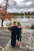 Wore this to an end of October wedding, the color was perfect! It was such a pretty emerald green, would be great for holiday weddings/parties too! The slit is a little off like other reviews have said and it does stain very easily! Otherwise the dress is super cute! Very thin, so perfect for a warmer wedding- otherwise you'll certainly need a coat to keep warm. - Lauren M.