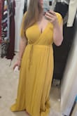 I bought this dress hoping to be able to wear this to my sister's intimate beach wedding. Bought a size larger than normal based on my bust. Just had a baby 2 months ago and didn't want a dress that showed my still there baby bump, and one that I would be able to nurse in. This dress does both! I definitely recommend this for nursing moms as well as someone just looking for a nice dress. I am pretty tall and it still pools around my feet. Probably about 3in to long - Shannon C.