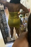 The color is vibrant and its quality material. You can see every curve and dimple with this type of material. You will be able to see the pooch, cellulite, etc... So if you're a bit self conscious about your figure, stay away. - Cassandra O.