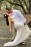 This dress was perfect for my small beach wedding. I am petite, just under 5ft and about 108lbs. It was perfect because I wasn't walking down an isle but if I was it would have been way too long. I love the lace and detail. - Bridget H.