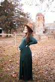 I'm usually a size Small (I also have this dress in a size S in maroon that I wore for my baby shower), but I ordered the green in a size Medium for my maternity shoot, and it was absolutely PERFECT! I could have gotten away with a small, but the Medium definitely gave me more room and extra length. It's such a comfy dress, and I love that I can wear it post-baby as well! - Leanne P.