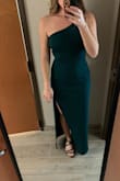 I purchased this dress to wear to a wedding and it is beautiful. I was unsure about the color at first but ended up really liking the dress. It fits true to size, I wore a small heel with it. It is a decently thick fabric which helps it lay well on the body. - Kaylene B.