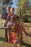 As soon as I saw this dress I knew I had to have it for an autumn wedding I was attending in Alabama. The material and print is gorgeous and it fit great. Although the material is sheer, it isn't see-through while you're wearing it. I remained cool enough during the day when it was warm and sunny, but I was happy to have sleeves after sundown. - Erica R.