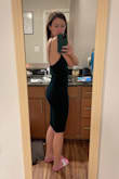 I feel guilty writing a not favorable review on any Lulus product, as the quality is always excellent, but I always rely on user's experiences for fit, so I wanted to contribute honestly. Overall, if you have the right body type, this dress would be fabulous. It just didn't have a chance of working on mine...
The color is exactly as pictured. The material feels well made, though thinner than I expected. There is no zipper, as pictured, but the dress does have a little flexibility/stretch. It is smaller than I expected, though it is meant to be a bodycon style fit. It hugs the body well, so ultimately I would not have changed sizes - however if you're pushing the top end of a size, you might want to go up. It achieves the sexy, but classy goals for the bottom half.
I had to return the dress because the cowl was incredibly oversized. Without leaning over, you could see my entire breasts. Even attempting to adjust the cowl, my nipples were almost always showing. I don't see how it works on most chests... - Tori R.