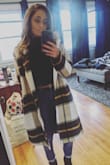 This coat is so CUTE! Love the colors and it keeps me warm! Looks a lot better opened than with the button because it does run a tad large, but I am petite. Wore this for our Christmas card pictures and got tons of compliments! - Erica Z.