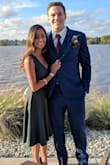 Wore this for a fall wedding in Michigan and also for Christmas. Great thick material. On the longer side, but shows a bit of cleavage. I am petite and had to get it taken in but not too much. - Erica Z.