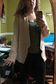 ... it's tight in the arms. To be fair, my arms are pretty thick. Skip this blazer if you have thick arms like me :/ Also, the sleeves are pretty long. See pictures. - Meagan M.