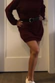 This was my first time shopping Lulus and I was just looking to buy something simple like joggers, just to see how they fit and go from there. Then, I saw this sweater dress and right away clicked to view. I was hesitant, because didn't want to be disappointed with the fit, but after giving it some thought and checking some of the reviews I decided to go for it. I'M SO GLAD I DID! I love the fit (which is loose), the back v-line make me feel sexy and flirty, the color is beautiful and festive, can wear it loose or belted for a more fitted look. I wore it for Thanksgiving with textured tights and boots (no pics) and wore it again to brunch with white tennis shoes. - Tarsis C.