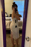 It's me. I had little faith I could squeeze my 43" hips into a medium. But wow! It had just enough give to work, and my smaller bust fit perfectly in the medium. Could I sit down? No. Did I almost have to be surgically removed from the dress? Yes. Did it look incredible? YES. - Morgan P.