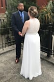 This dress fit great but did need a few alterations. I have a smaller waist and wider hips/butt. The sewed in slip needed a little extra material and the dress was extremely long (knew from other reviews prior to purchasing).  This dress was perfect for my special day. Lulus never disappoints! - Tracy T.