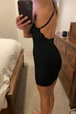 I have trouble finding dresses with this type of cut on top because I'm a little bit bigger busted, my chest is usually showing too much on the sides. But I ordered my normal size small and it fits surprisingly well. It's super super adjustable, I had to tighten the straps about 3/4 of the way, may tighten a little more. I was worried it would be short like a mini skirt, but it's long enough if I bend over I'm still covered. I love the back!!! Sexy but classy. Good material as well, not see through or anything. - Hannah A.