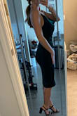 I wish I could try the small in this but it's out and I think it might be too tight? I got the medium and the waist and everything fits great but the straps aren't adjustable and it's very floppy on top. I think I'm keeping it though because I love the color and it's flattering. Just have no idea what to do with the top. - Victoria M.